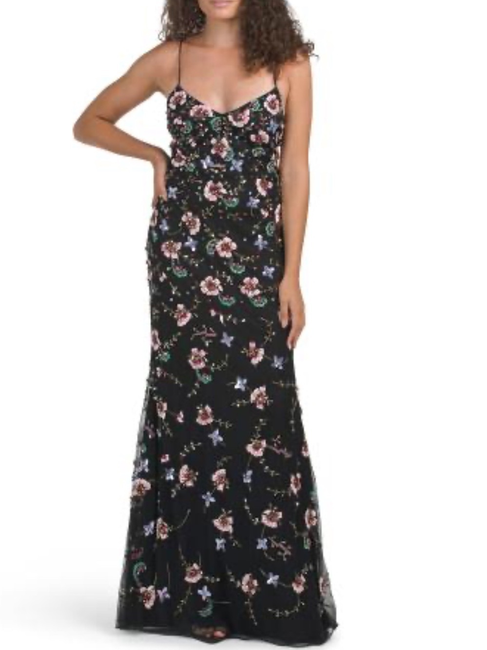 MAC DUGGAL Black Multi Sleeveless Floral Embellished Gown